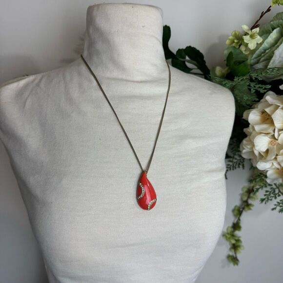 LIA SOPHIA necklace | coral gold rhinestone pendant | Kiam Family - Picture 4 of 7